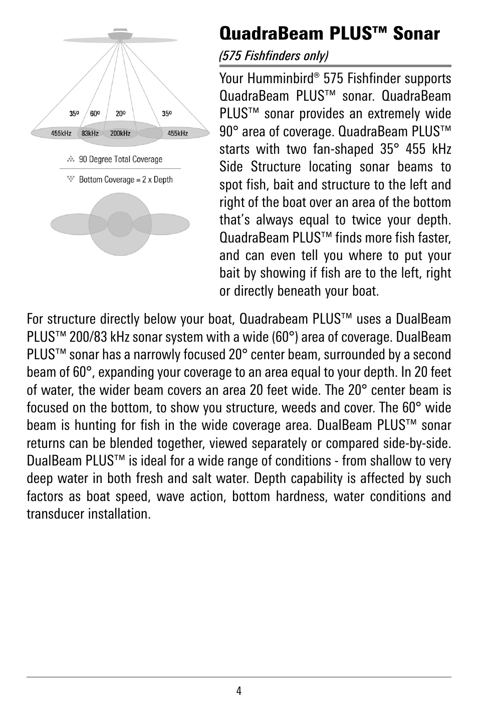 Quadrabeam plus™ sonar | Humminbird 515 User Manual | Page 9 / 86