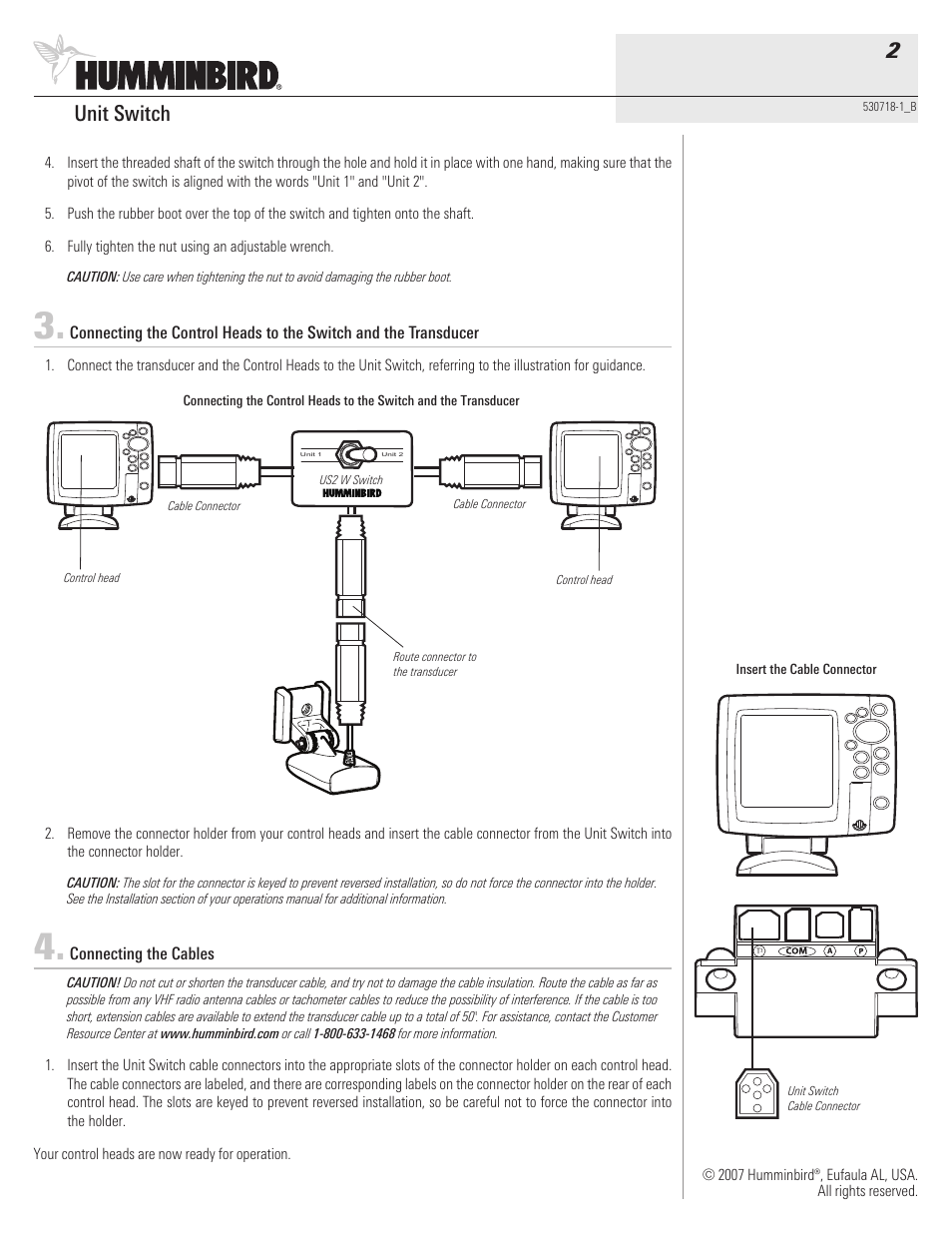 Unit switch 2 | Humminbird Fishing Equipment User Manual | Page 2 / 4