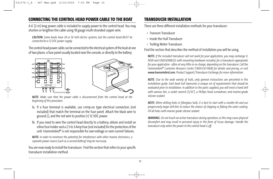 Transducer installation | Humminbird 947C User Manual | Page 15 / 91