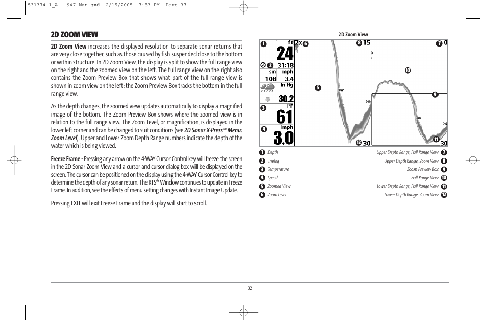 2d zoom view | Humminbird 947C User Manual | Page 37 / 91