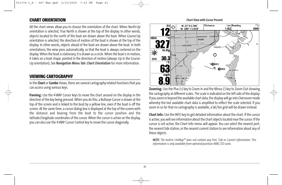 Chart orientation, Viewing cartography | Humminbird 947C User Manual | Page 41 / 91