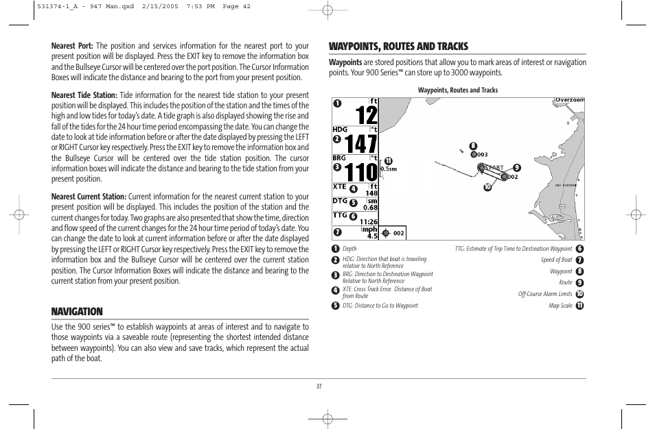Navigation, Waypoints, routes and tracks | Humminbird 947C User Manual | Page 42 / 91