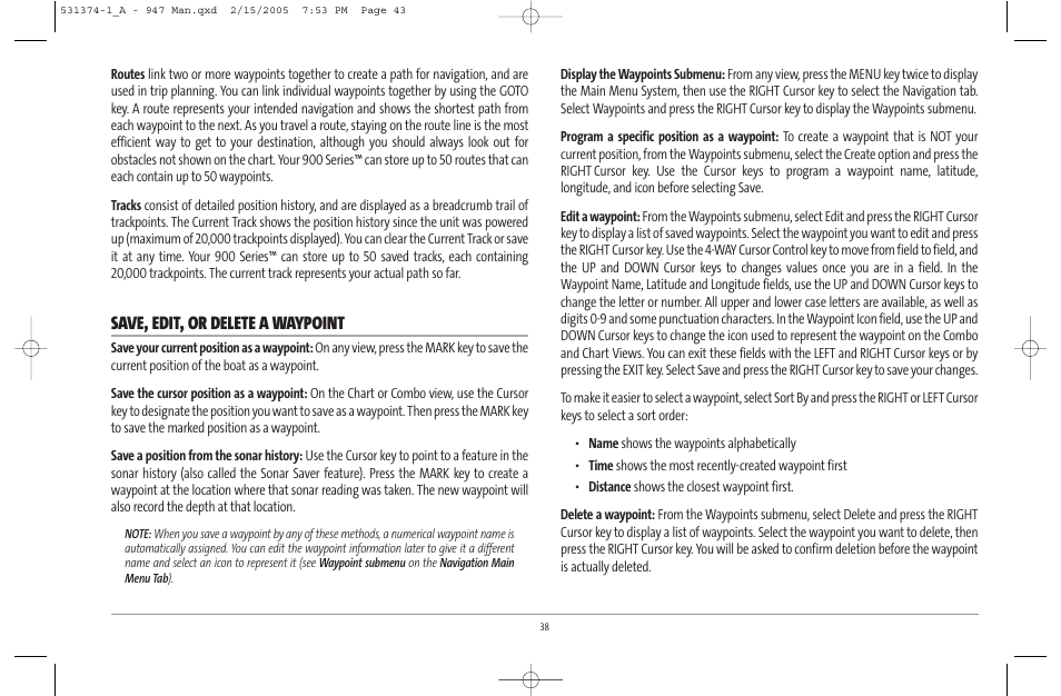 Save, edit, or delete a waypoint | Humminbird 947C User Manual | Page 43 / 91