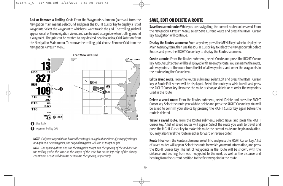 Save, edit or delete a route | Humminbird 947C User Manual | Page 45 / 91