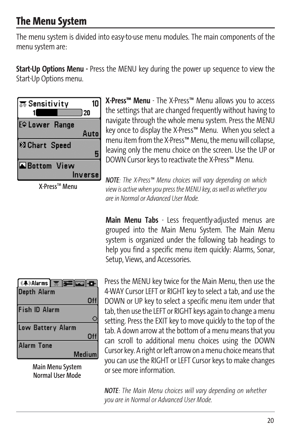 The menu system | Humminbird 531338-1_C User Manual | Page 25 / 66