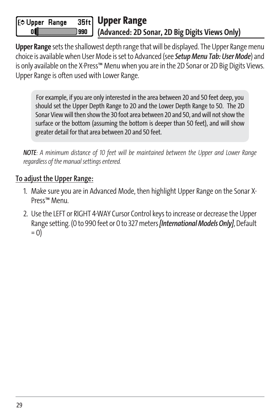 Upper range | Humminbird 531338-1_C User Manual | Page 34 / 66