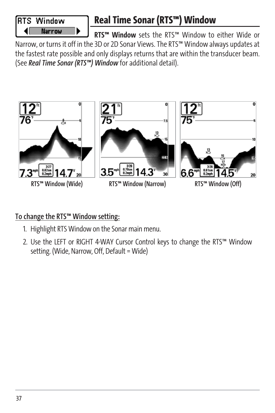 Real time sonar (rts™) window | Humminbird 531338-1_C User Manual | Page 42 / 66