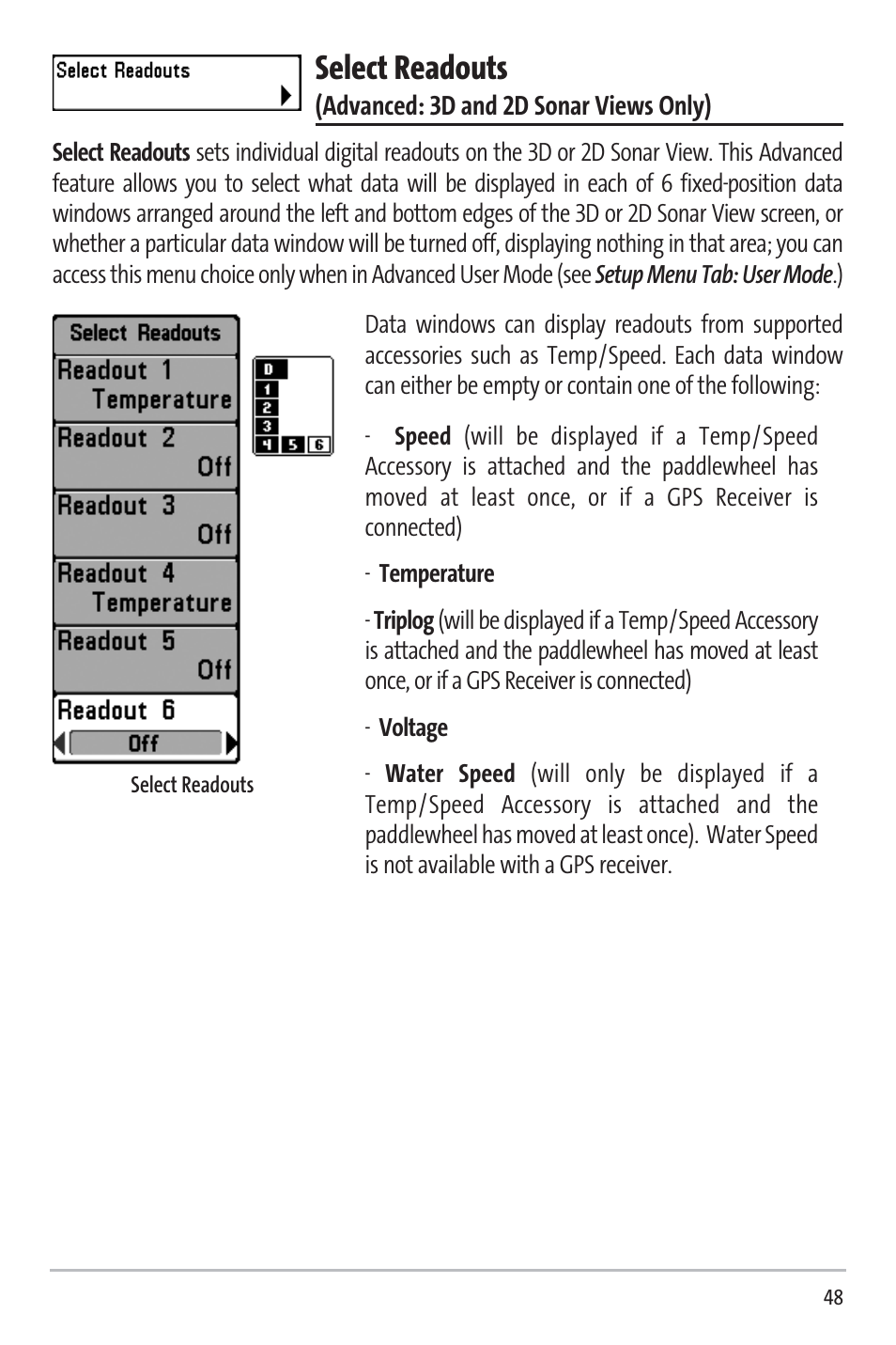 Select readouts | Humminbird 531338-1_C User Manual | Page 53 / 66