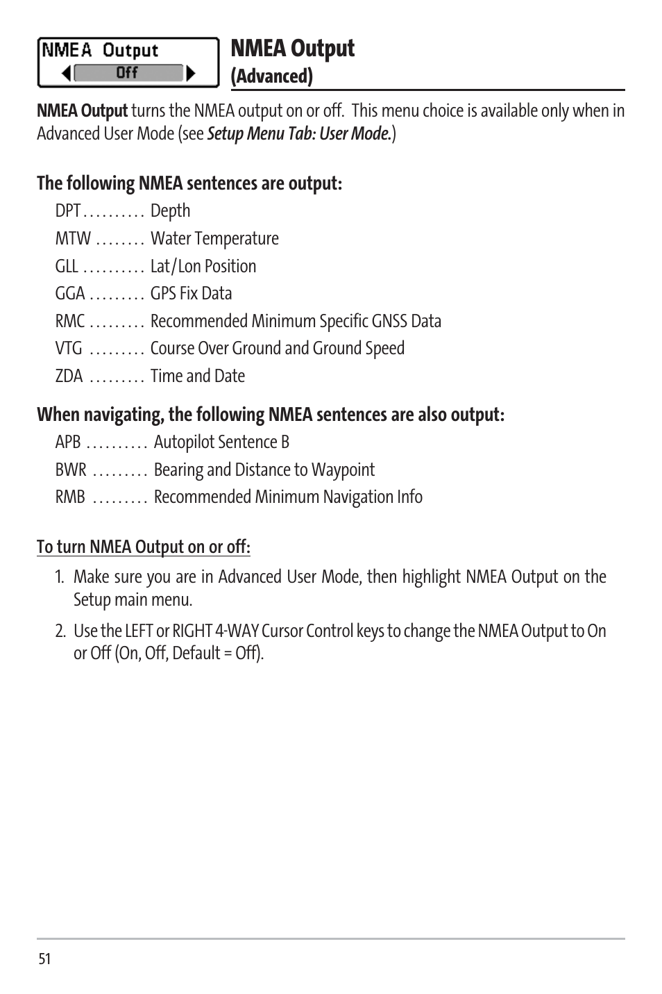 Nmea output | Humminbird 531338-1_C User Manual | Page 56 / 66