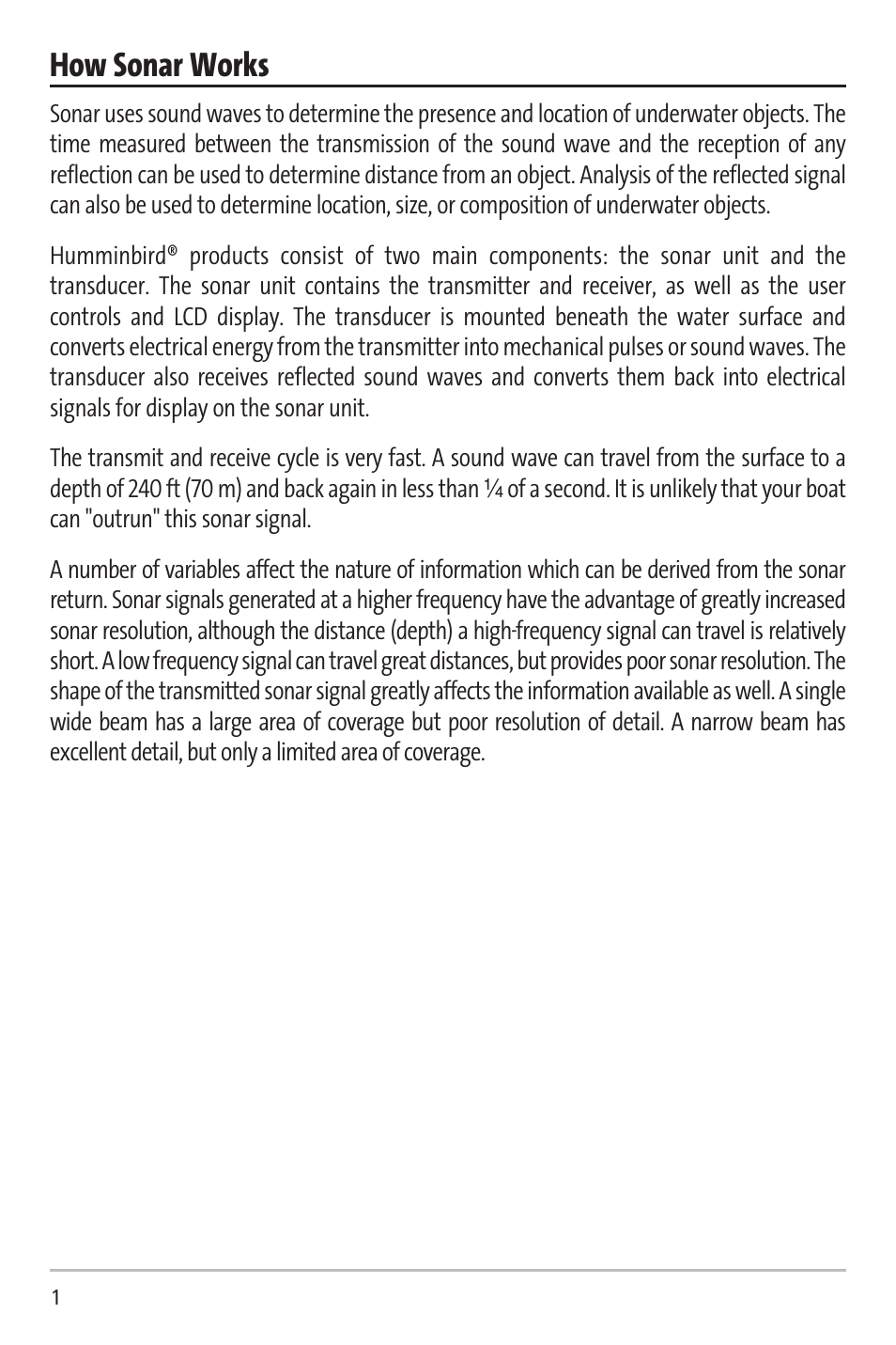 How sonar works | Humminbird 531338-1_C User Manual | Page 6 / 66