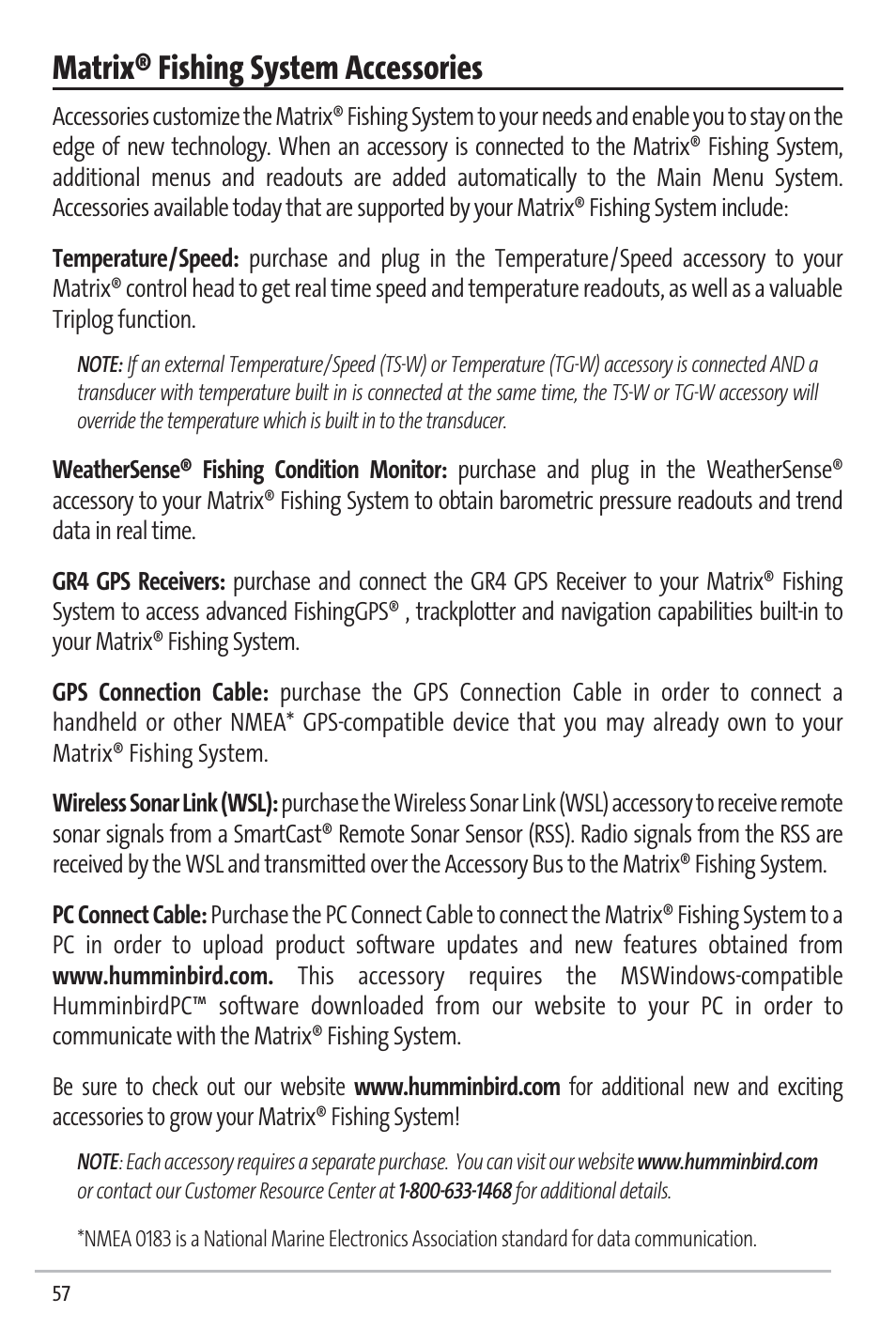 Matrix® fishing system accessories | Humminbird 531338-1_C User Manual | Page 62 / 66