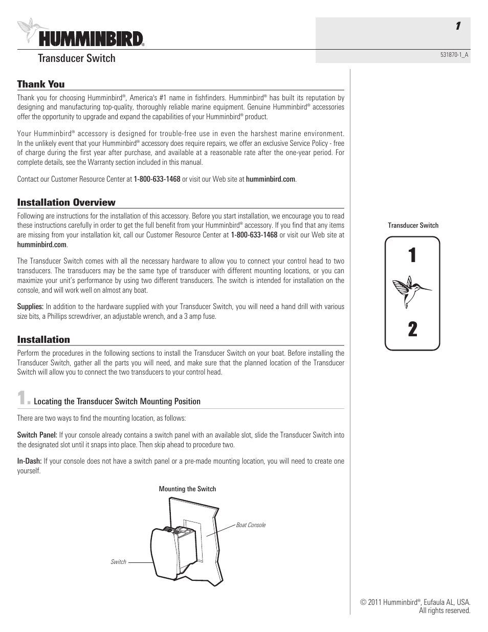 Humminbird 531870-1_A User Manual | 4 pages