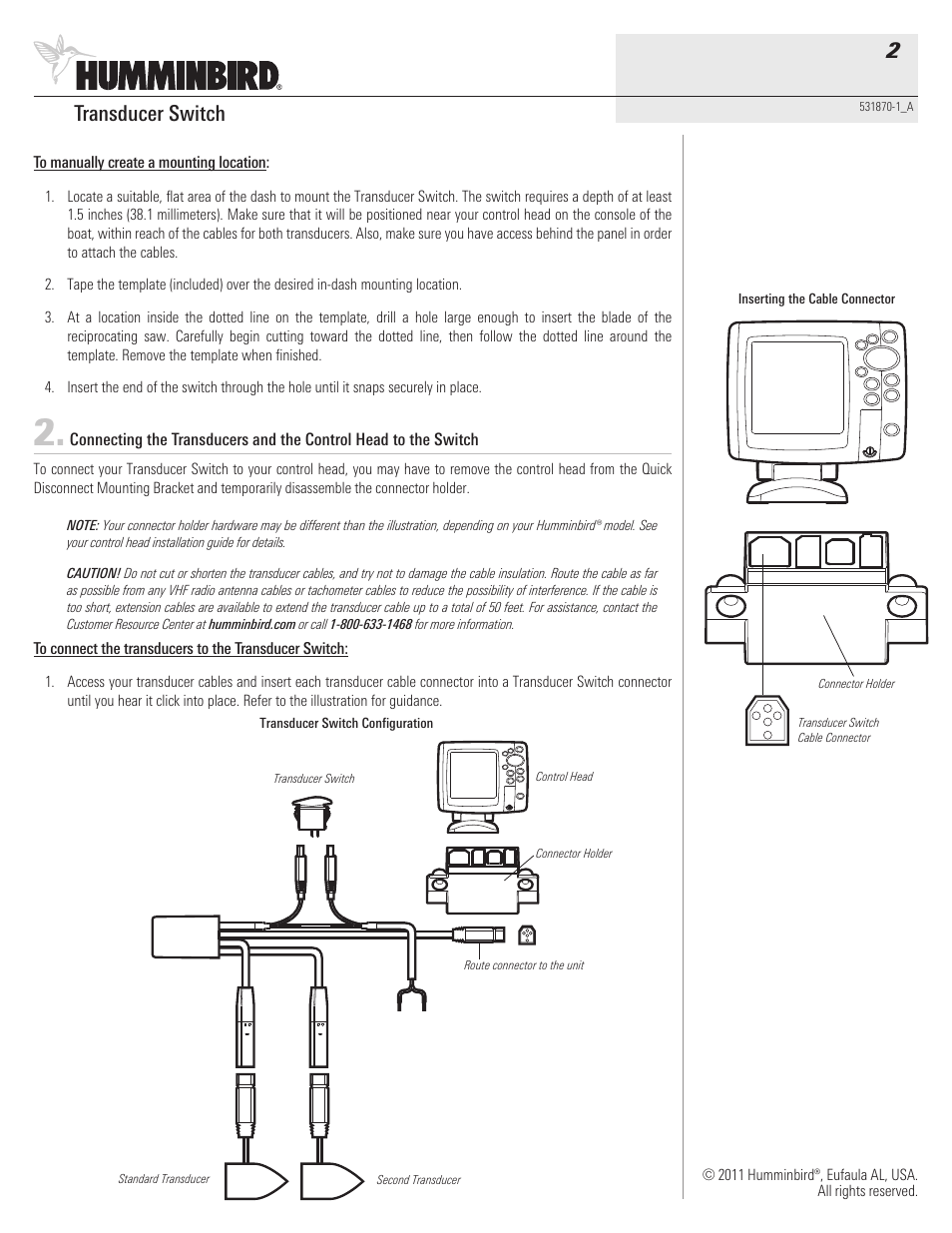 Transducer switch 2 | Humminbird 531870-1_A User Manual | Page 2 / 4