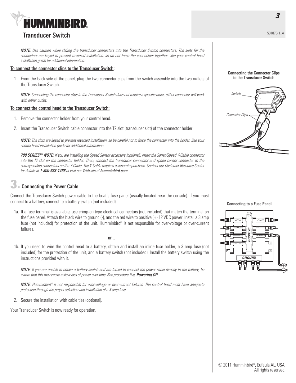 Transducer switch 3 | Humminbird 531870-1_A User Manual | Page 3 / 4