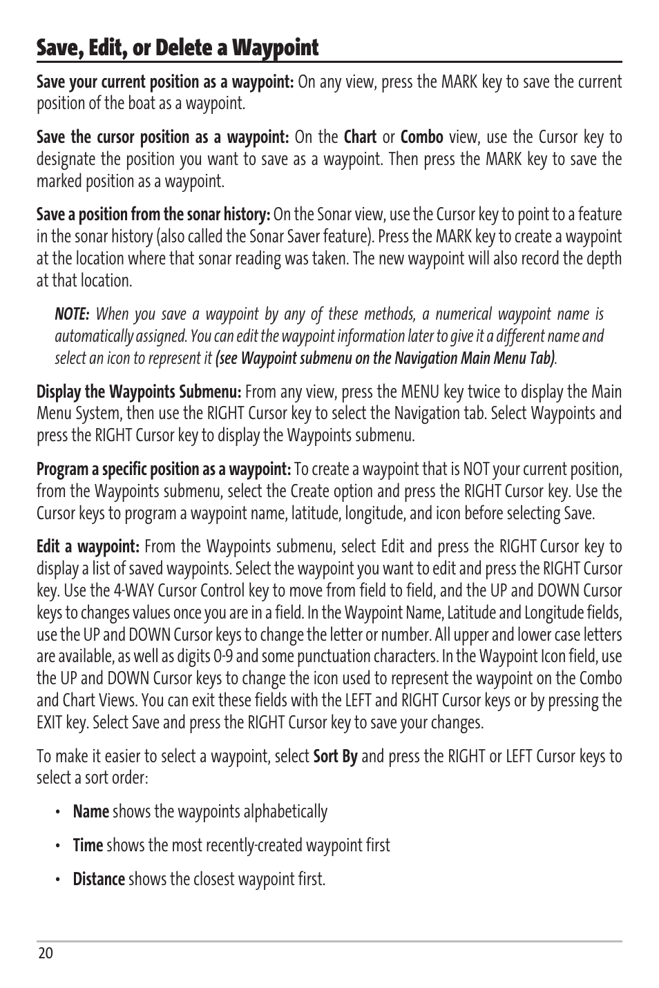 Save, edit, or delete a waypoint | Humminbird Matrix 67 User Manual | Page 26 / 88