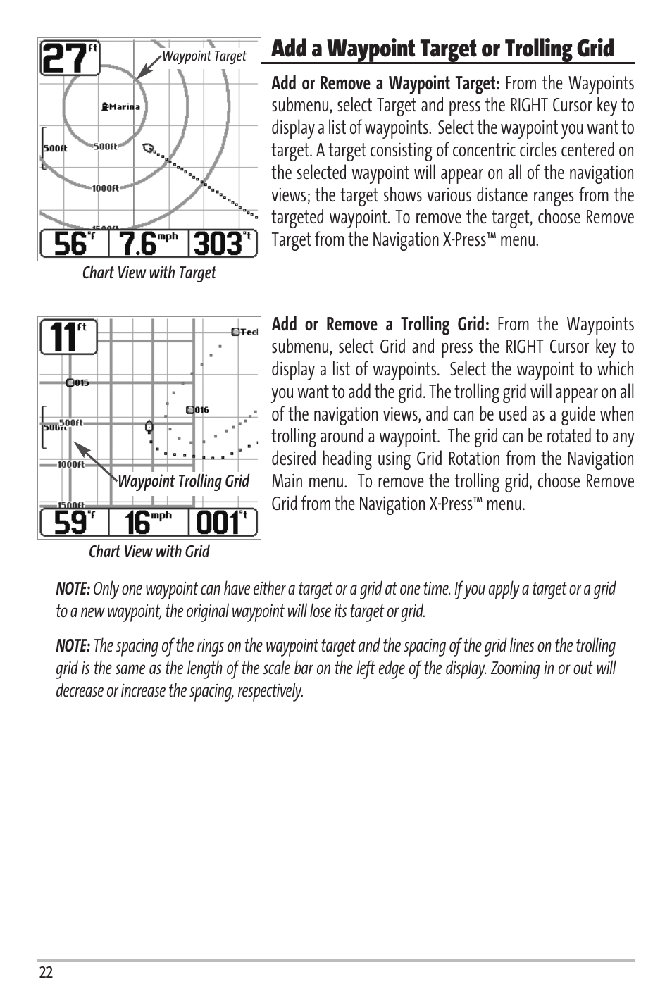 Add a waypoint target or trolling grid | Humminbird Matrix 67 User Manual | Page 28 / 88