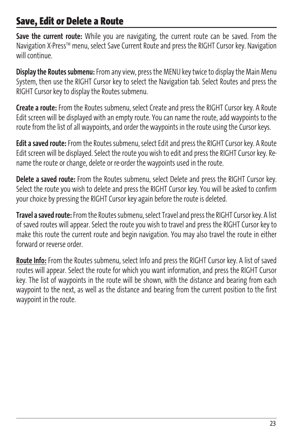 Save, edit or delete a route | Humminbird Matrix 67 User Manual | Page 29 / 88