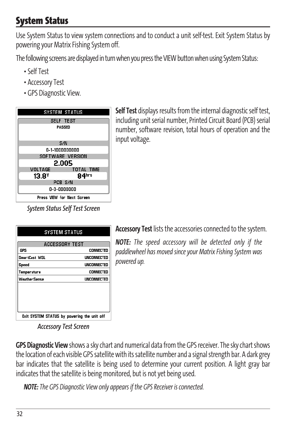 System status | Humminbird Matrix 67 User Manual | Page 38 / 88