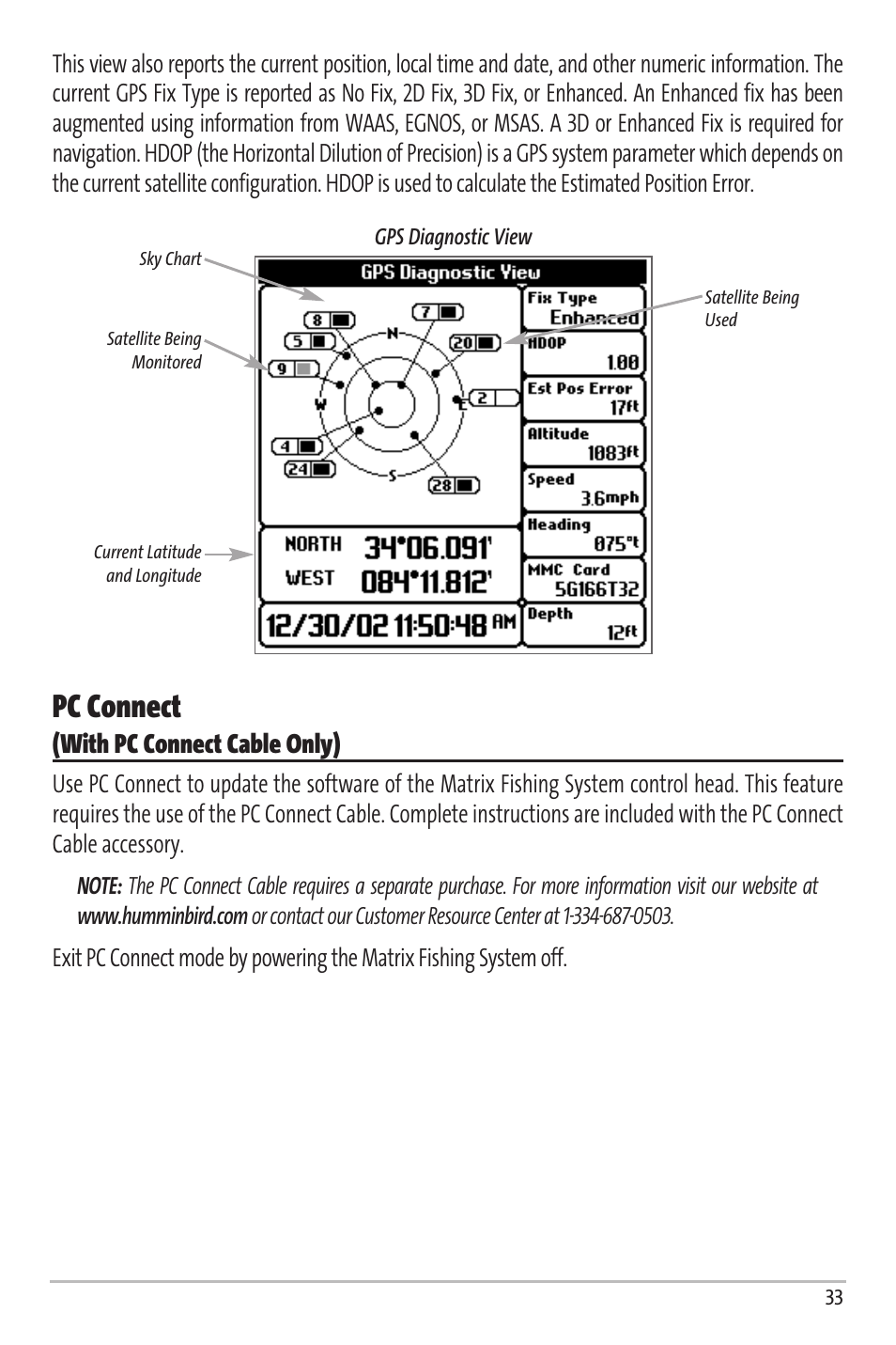 Pc connect, With pc connect cable only) | Humminbird Matrix 67 User Manual | Page 39 / 88