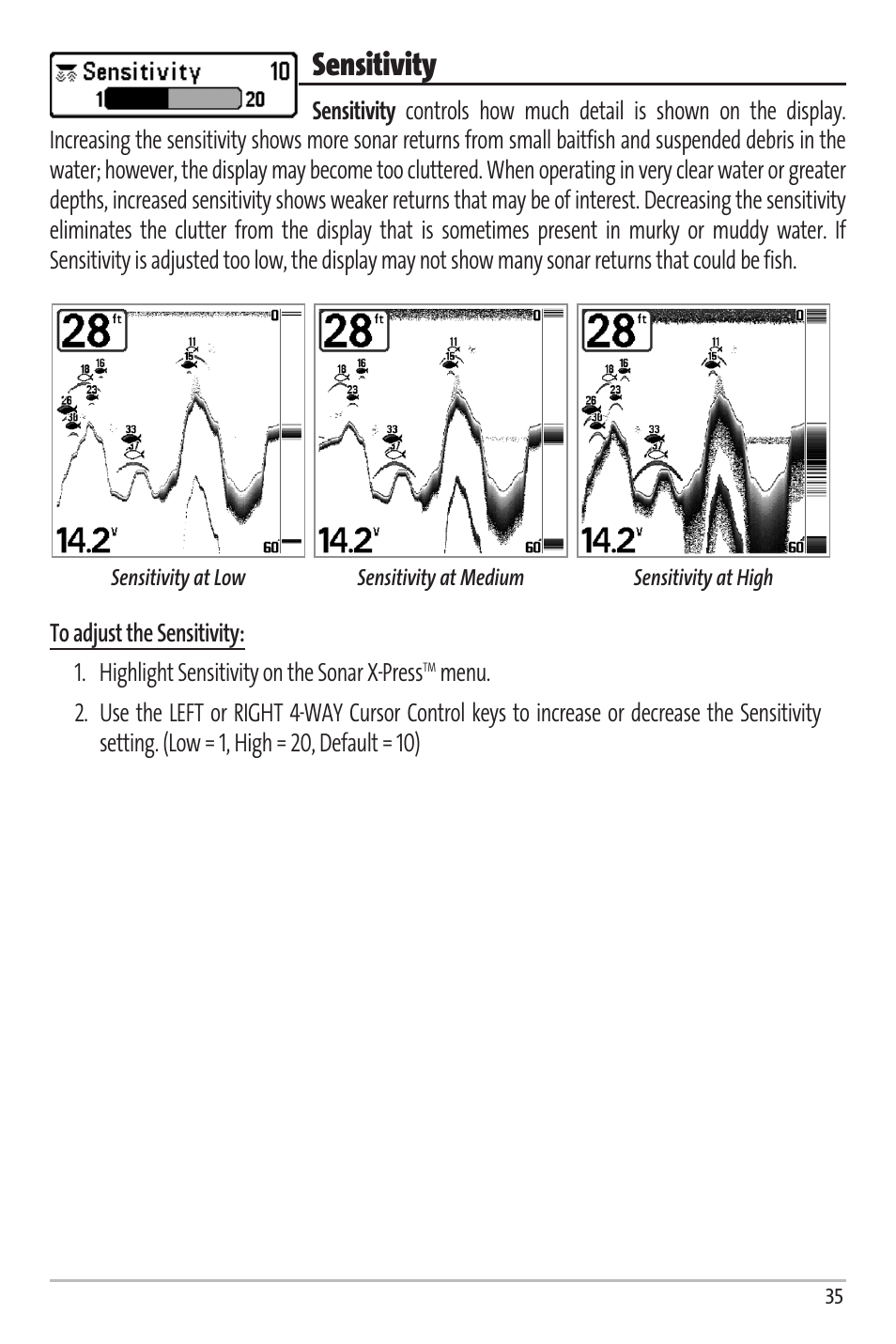 Sensitivity | Humminbird Matrix 67 User Manual | Page 41 / 88