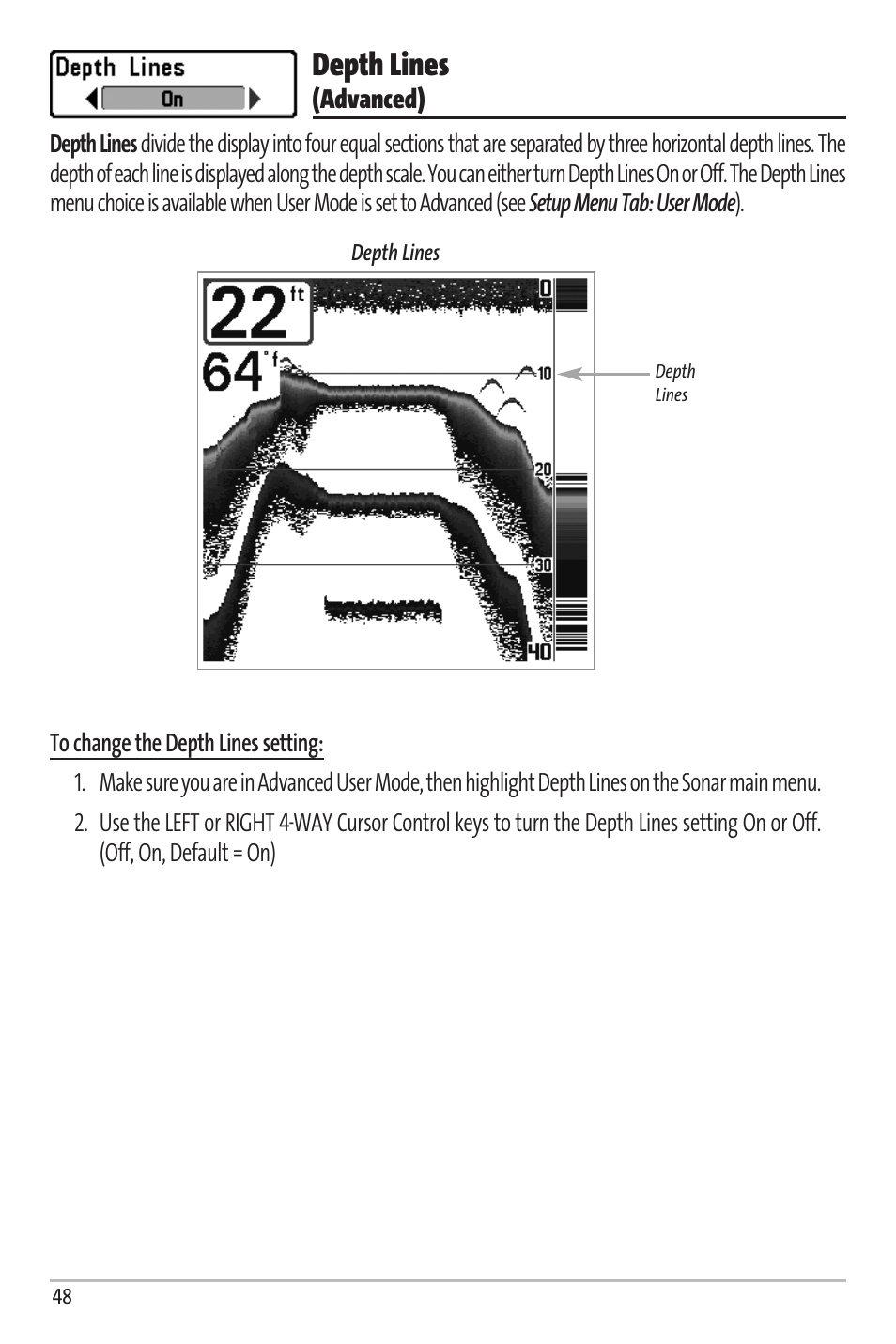 Depth lines | Humminbird Matrix 67 User Manual | Page 54 / 88