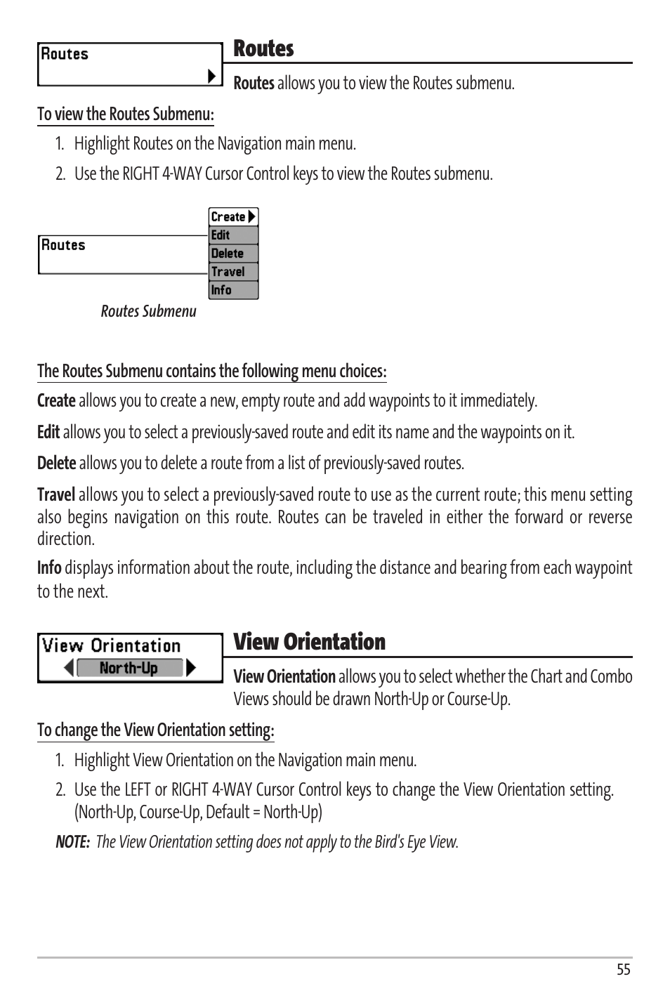 Routes, View orientation | Humminbird Matrix 67 User Manual | Page 61 / 88