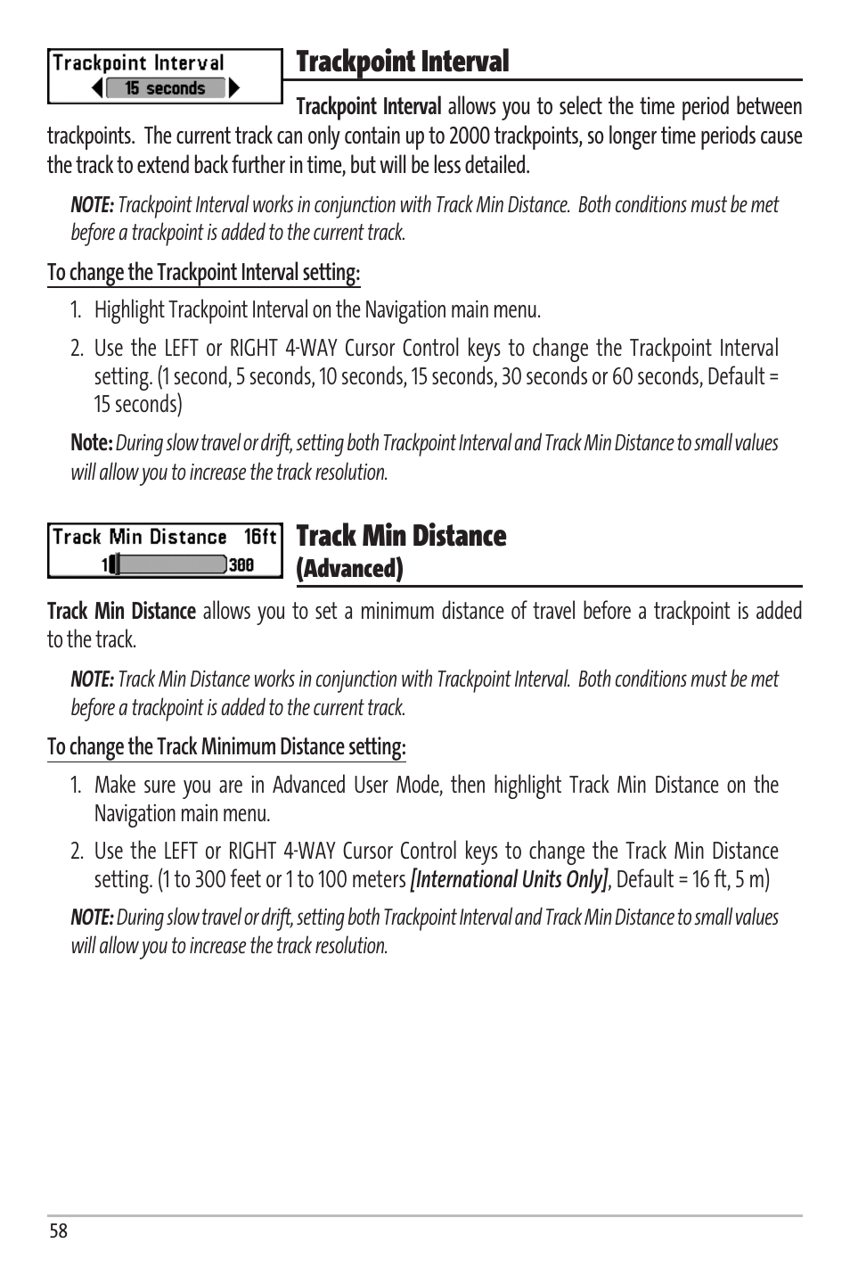 Trackpoint interval, Track min distance | Humminbird Matrix 67 User Manual | Page 64 / 88