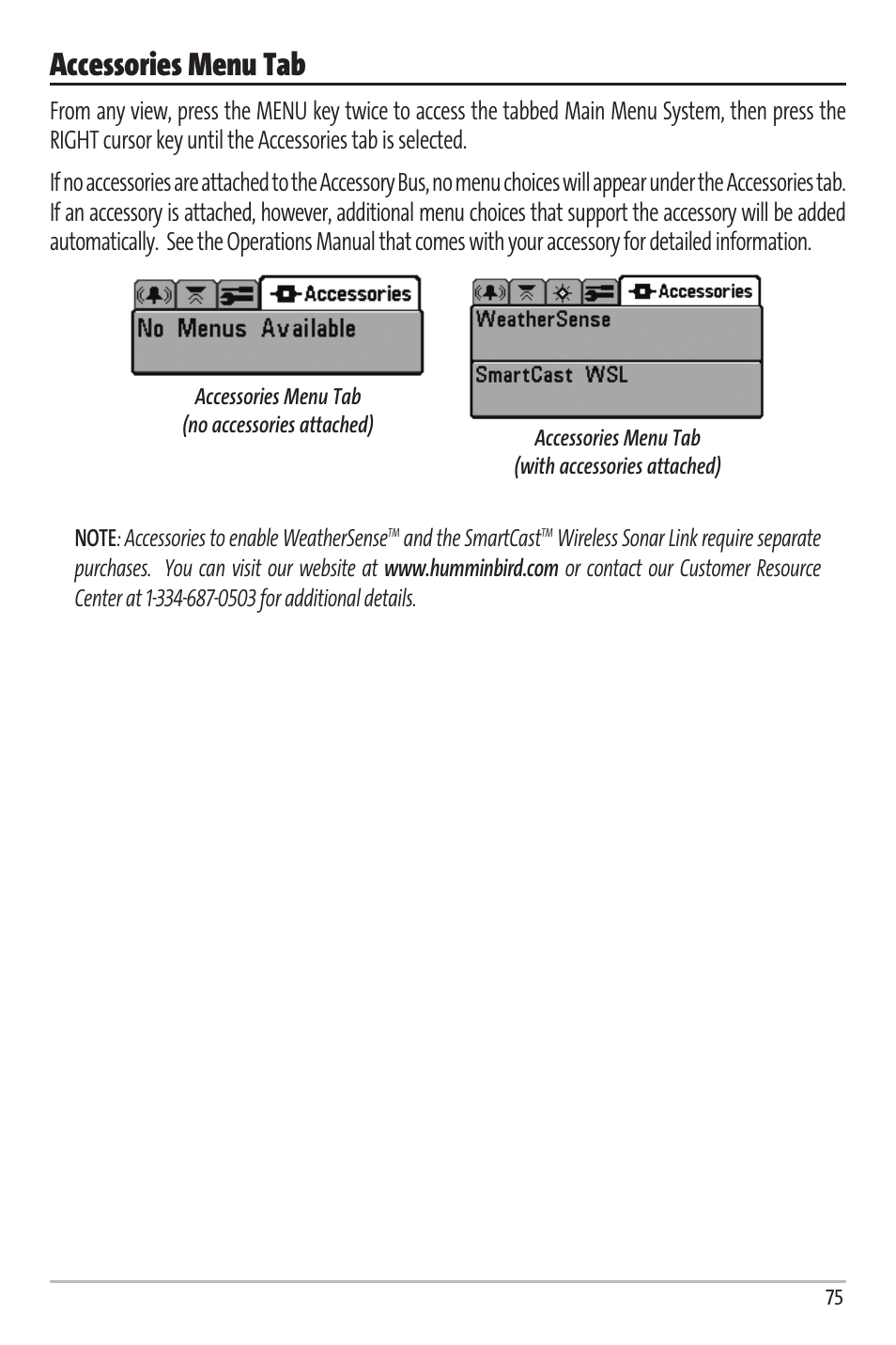 Accessories menu tab | Humminbird Matrix 67 User Manual | Page 81 / 88