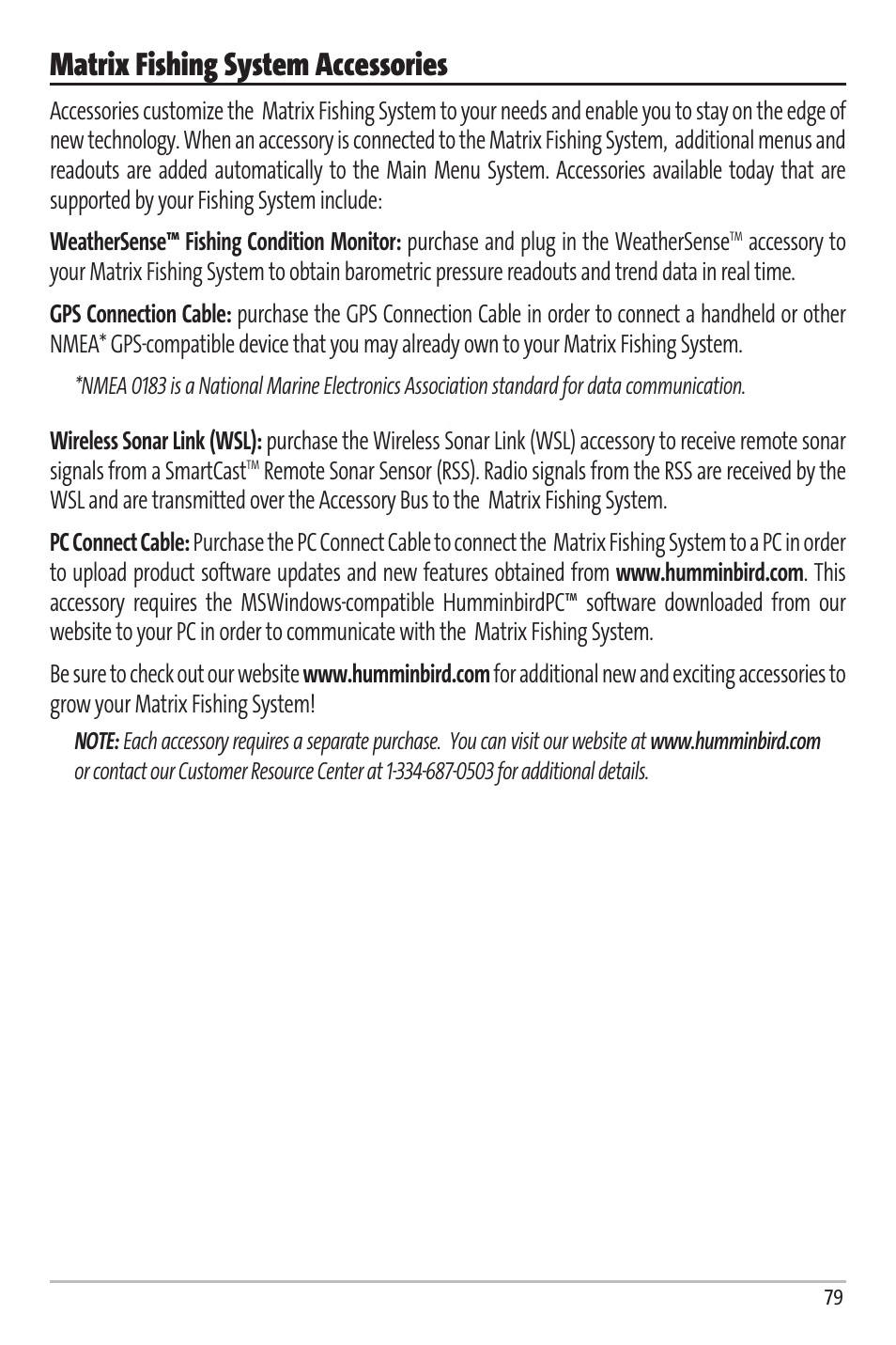 Matrix fishing system accessories | Humminbird Matrix 67 User Manual | Page 85 / 88