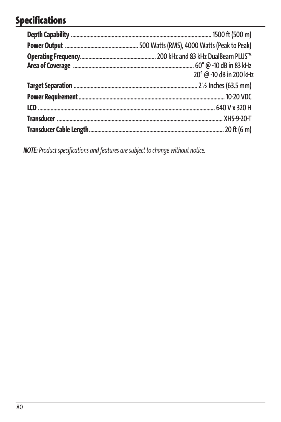 Specifications | Humminbird Matrix 67 User Manual | Page 86 / 88