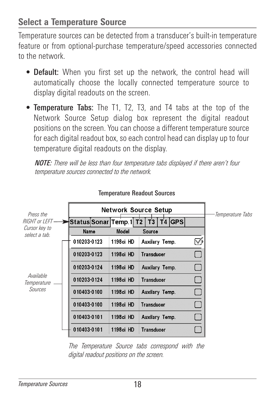 Select a temperature source | Humminbird 531906-1EN_A User Manual | Page 24 / 39