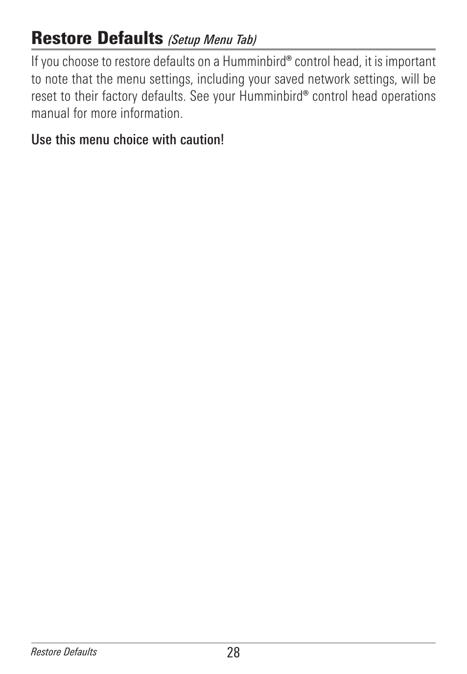 Restore defaults | Humminbird 531906-1EN_A User Manual | Page 34 / 39