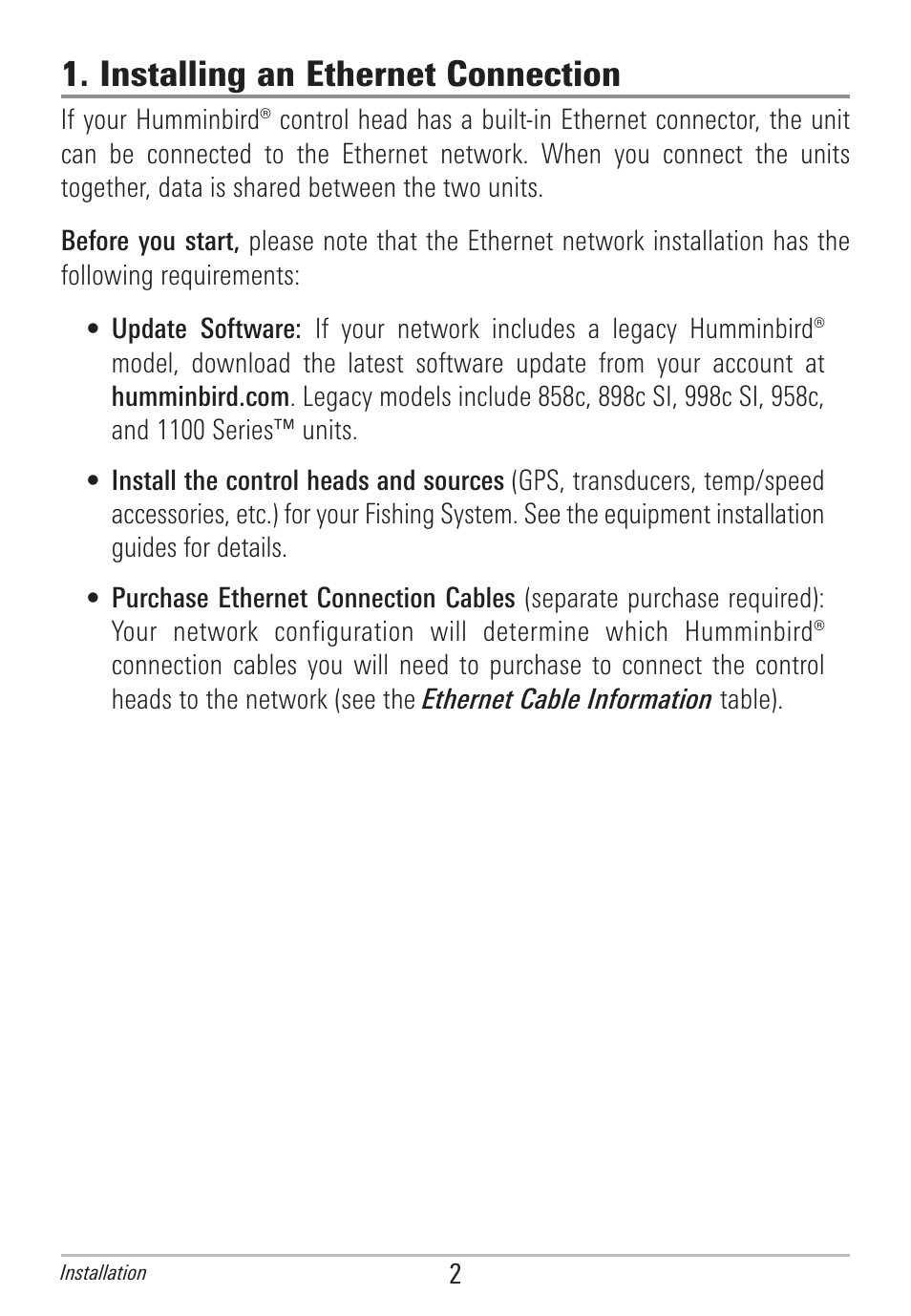 Installing an ethernet connection | Humminbird 531906-1EN_A User Manual | Page 8 / 39