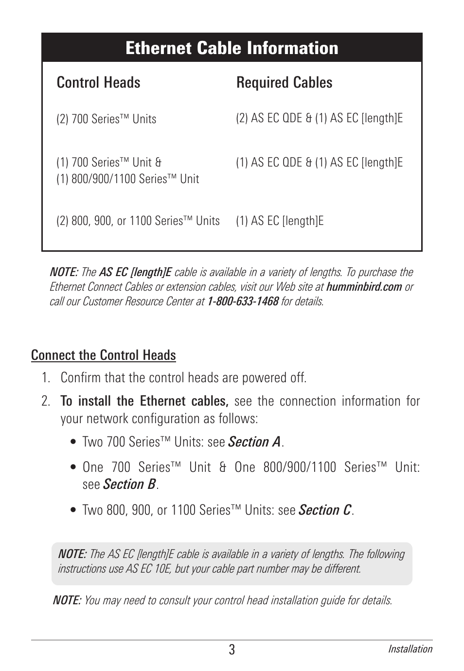 Ethernet cable information, Control heads, Required cables | Humminbird 531906-1EN_A User Manual | Page 9 / 39