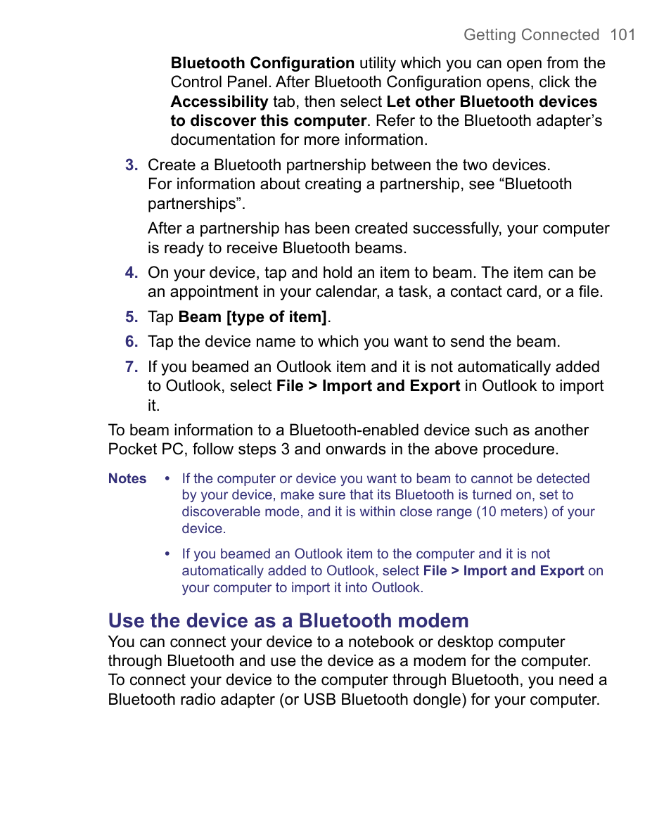 Use the device as a bluetooth modem | HTC 8500 User Manual | Page 101 / 212