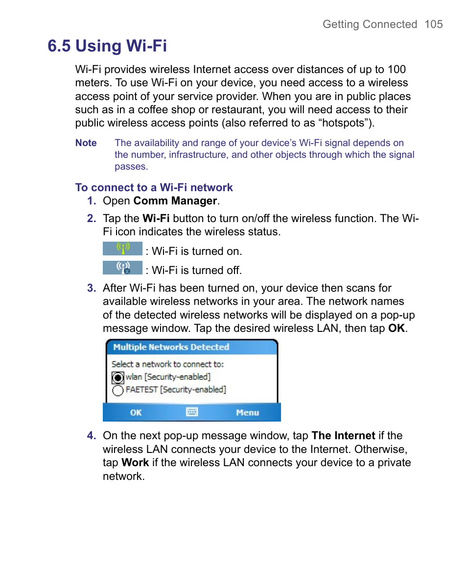 5 using wi-fi | HTC 8500 User Manual | Page 105 / 212