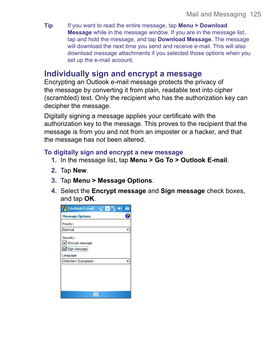 Individually sign and encrypt a message | HTC 8500 User Manual | Page 125 / 212