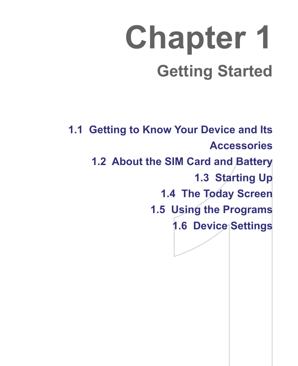 Chapter 1, Getting started | HTC 8500 User Manual | Page 13 / 212