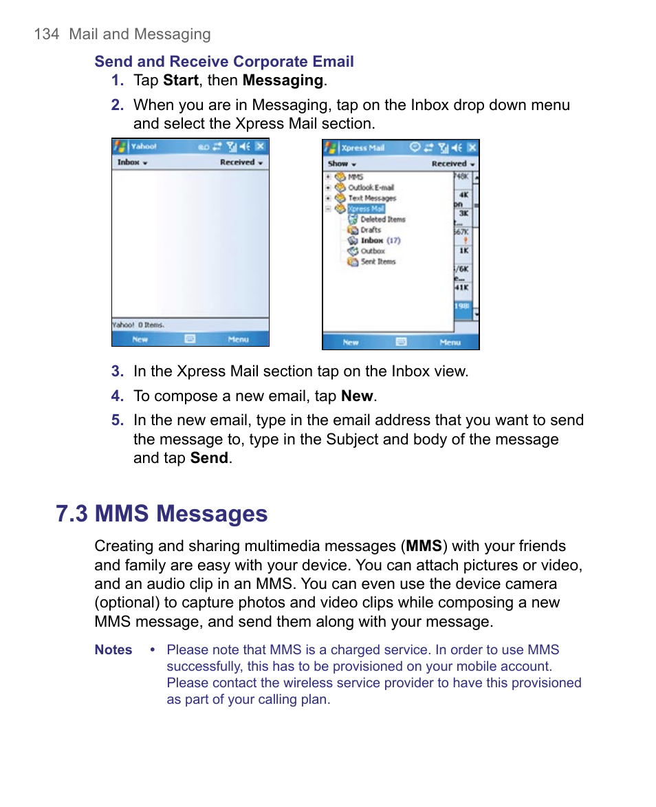 3 mms messages | HTC 8500 User Manual | Page 134 / 212