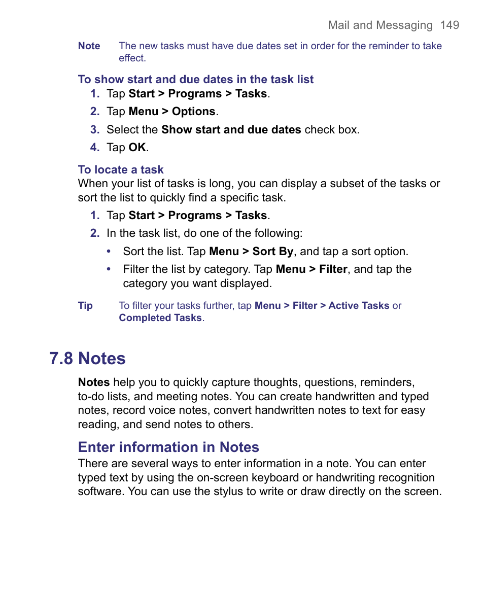 8 notes | HTC 8500 User Manual | Page 149 / 212