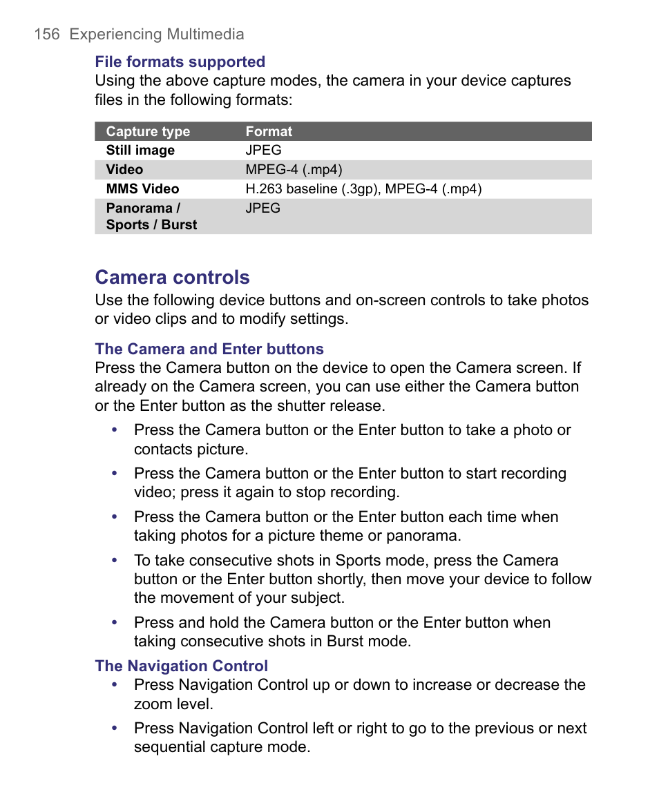 Camera controls | HTC 8500 User Manual | Page 156 / 212