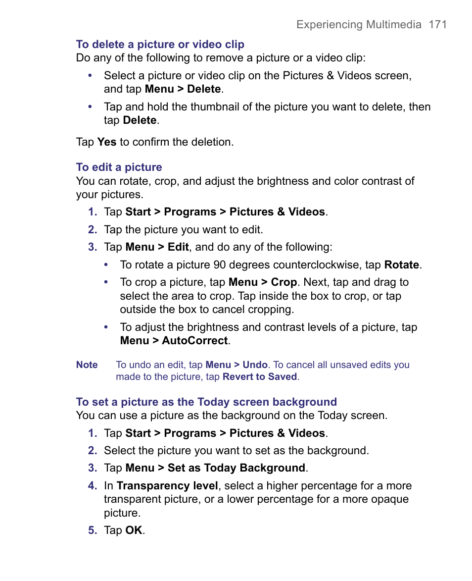 HTC 8500 User Manual | Page 171 / 212