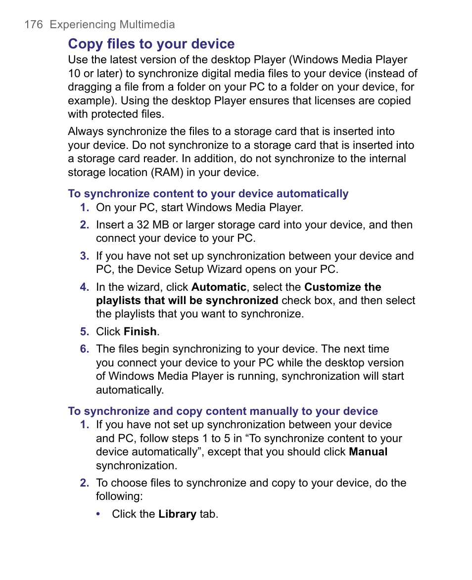 Copy files to your device | HTC 8500 User Manual | Page 176 / 212