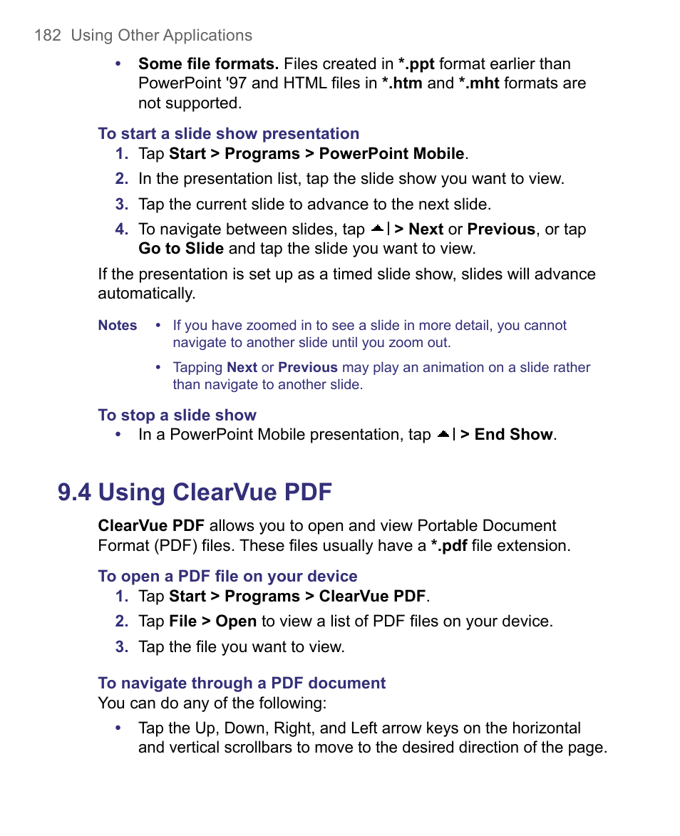 4 using clearvue pdf | HTC 8500 User Manual | Page 182 / 212