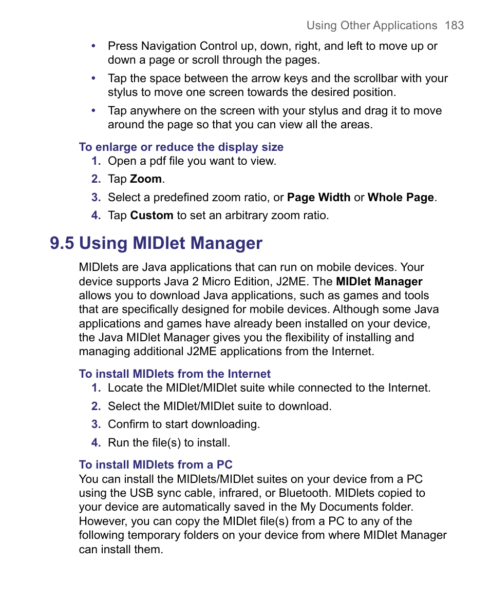 5 using midlet manager | HTC 8500 User Manual | Page 183 / 212