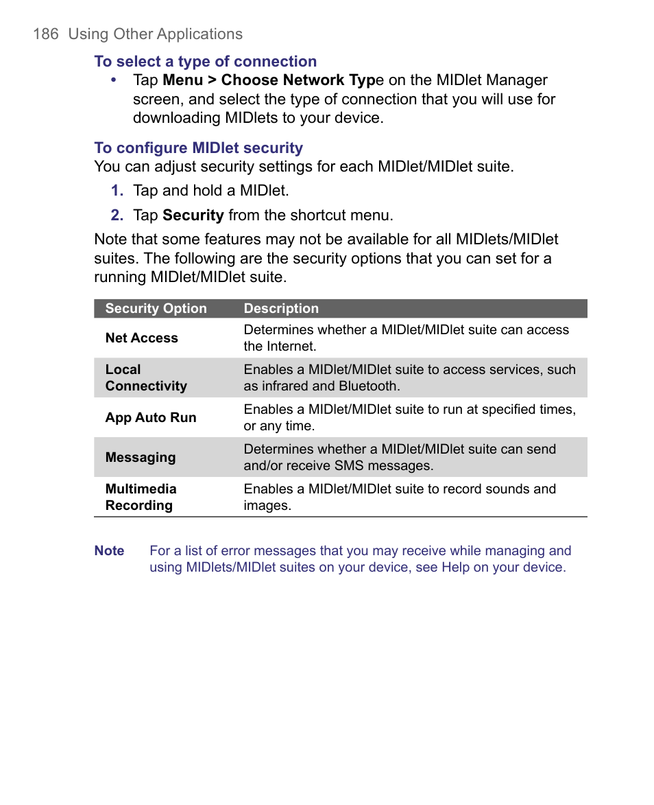 HTC 8500 User Manual | Page 186 / 212