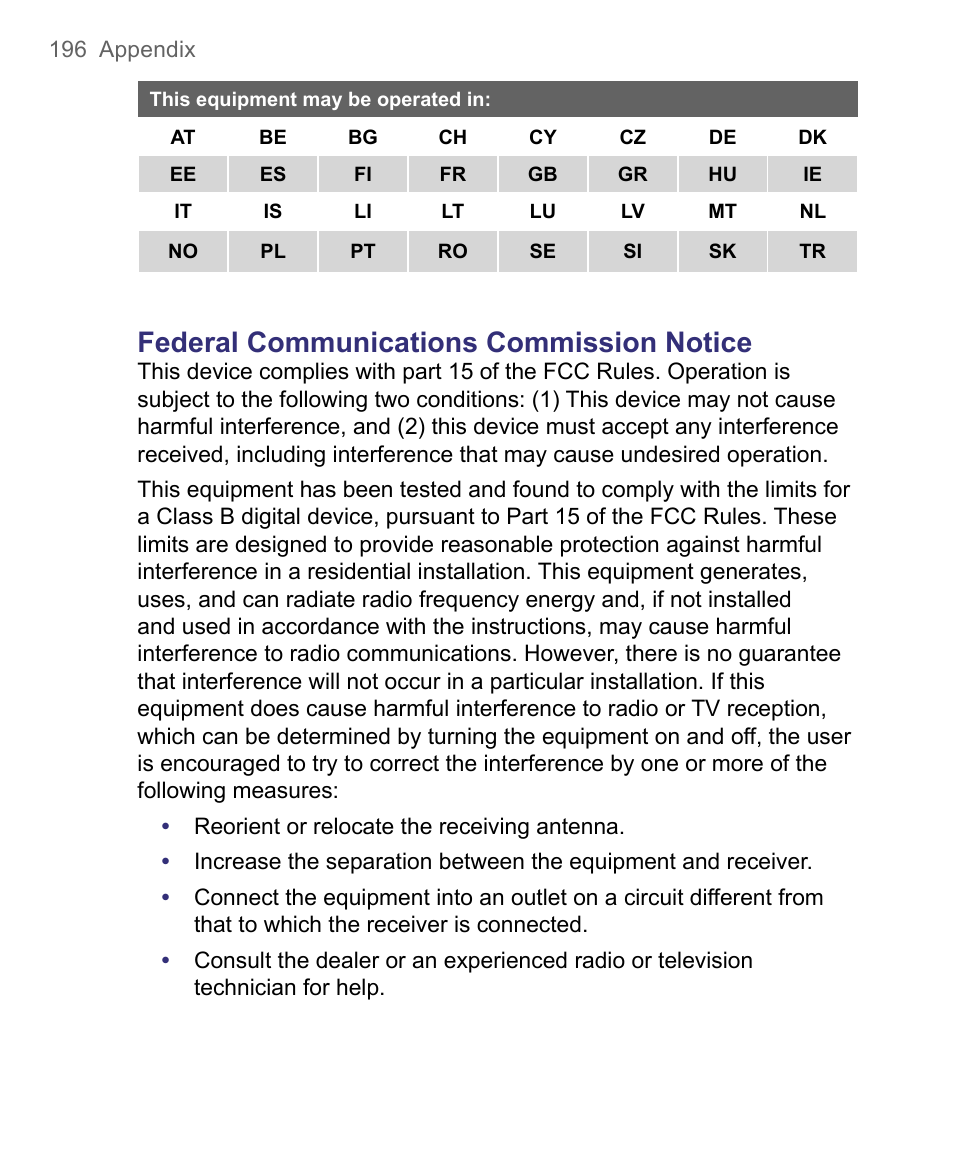 Federal communications commission notice | HTC 8500 User Manual | Page 196 / 212