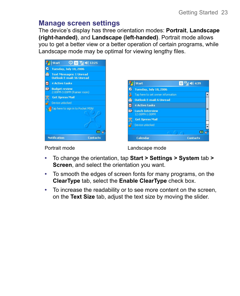 Manage screen settings | HTC 8500 User Manual | Page 23 / 212