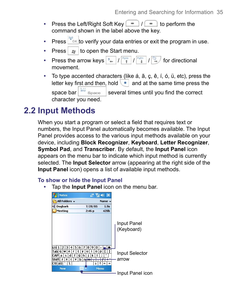 2 input methods | HTC 8500 User Manual | Page 35 / 212