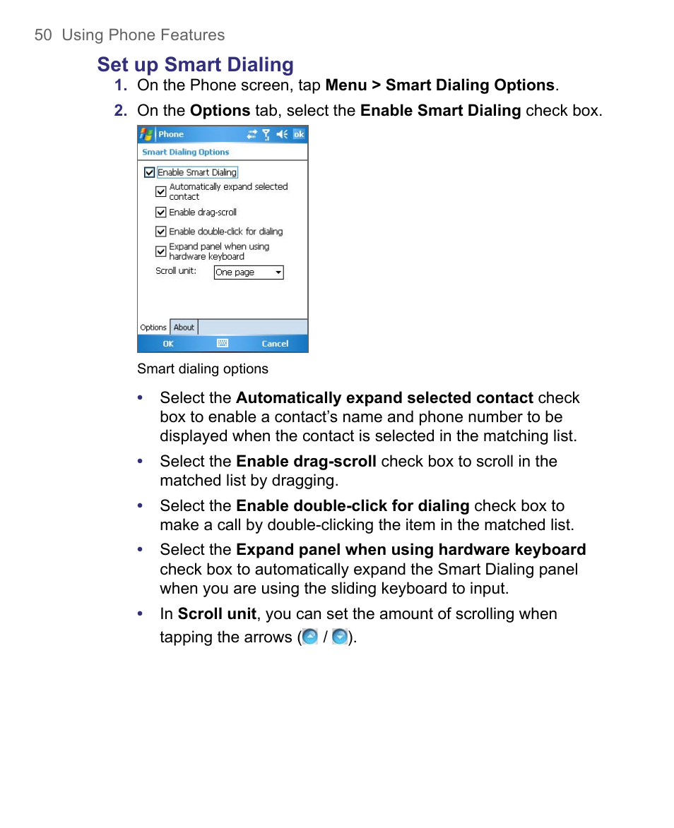 Set up smart dialing | HTC 8500 User Manual | Page 50 / 212